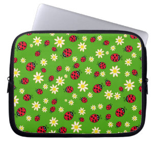knap ladybug- en daisy-bloempatroon groen laptop sleeve