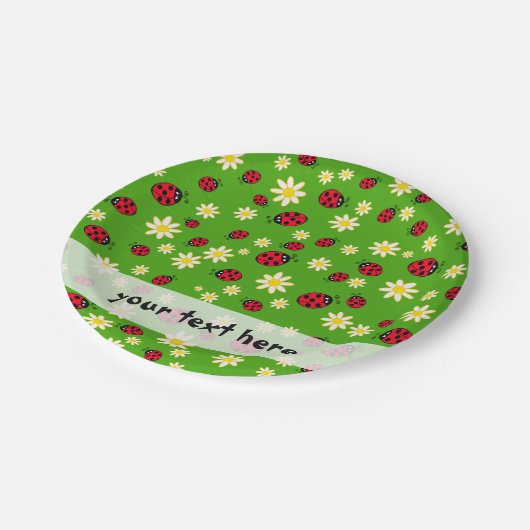 knap ladybug- en daisy-bloempatroon groen papieren bordje (Gekanteld)
