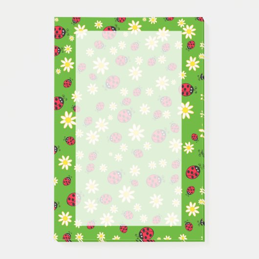 knap ladybug- en daisy-bloempatroon groen post-it® notes (Voorkant)