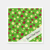knap ladybug- en daisy-bloempatroon groen servetten (Voorkant)