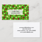 knap ladybug- en daisy-bloempatroon groen visitekaartje (Voorkant / Achterkant)