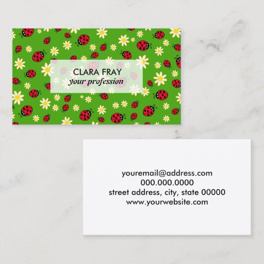 knap ladybug- en daisy-bloempatroon groen visitekaartje (Voorkant / Achterkant)