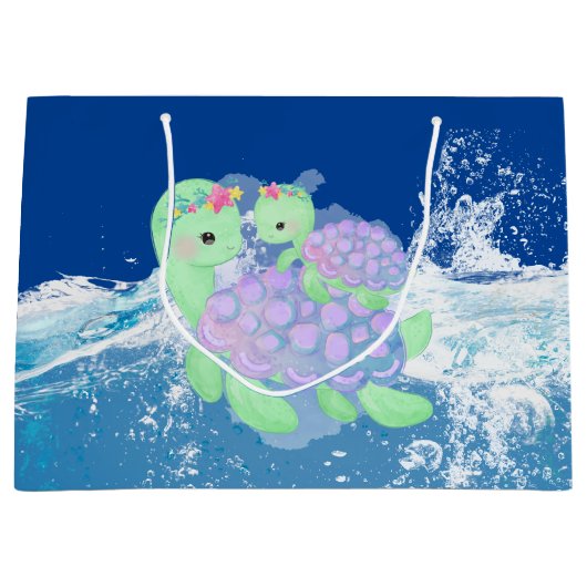 Knap mammie en baby schildpad  groot cadeauzakje (Voorkant)