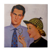 Knap man en vrouw mevrouw Arlene Sherlock Holmes Tegeltje (Voorkant)