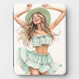 KNAP MEISJE IN DE ZOMER IN EEN GROENE JURK