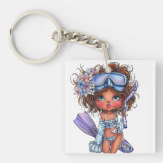 KNAP MEISJE MET ZOMERTHEMA GEKLEED IN BLAUW SLEUTELHANGER