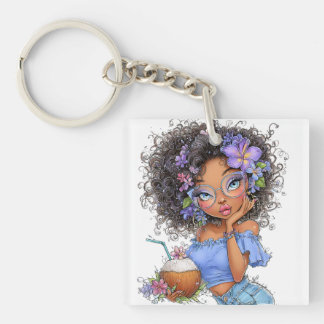KNAP MEISJE MET ZOMERTHEMA GEKLEED IN BLAUW SLEUTELHANGER