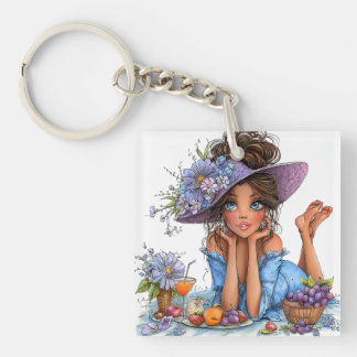 KNAP MEISJE MET ZOMERTHEMA GEKLEED IN BLAUW SLEUTELHANGER