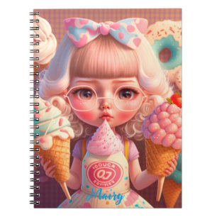 Knap meisje van Kawaii met notitieboek ijsjes