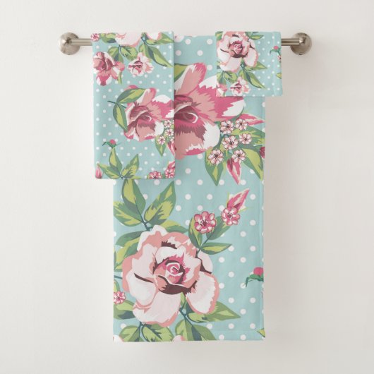 Knap vrouwelijk roos met stippen blauw patroon bad handdoek (Insitu)