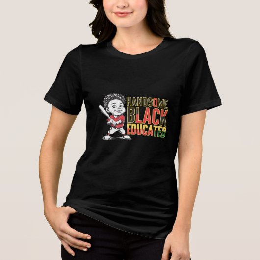 Knap, zwart en honkbal sterk Tri-Blend shirt (Voorkant)
