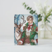 Knappe blonde man en een rendier kerst briefkaart (Staand voorkant)