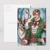 Knappe blonde man en een rendier kerst briefkaart (Voorkant / Achterkant)