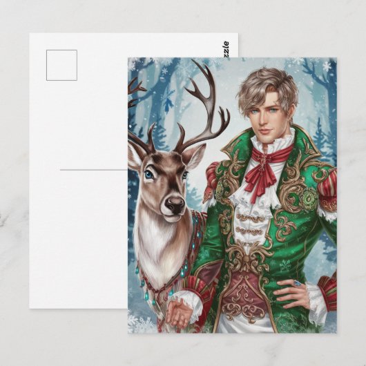 Knappe blonde man en een rendier kerst briefkaart (Voorkant / Achterkant)