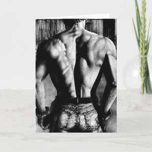Knappe Bodybuilder In Krappe Jeans Originele Kunst Feestdagen Kaart