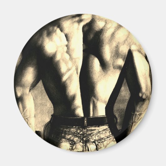 Knappe bodybuilder in strakke jeans #originalart magneet (Voorkant)
