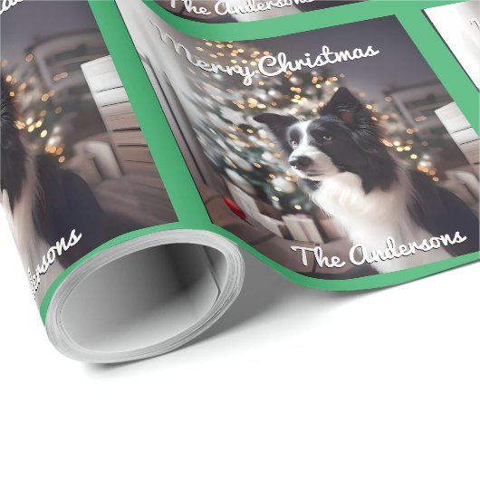 Knappe Border Collie en Kerstboom Cadeaupapier (Rol Hoek)