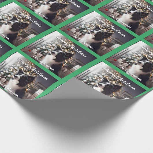 Knappe Border Collie en Kerstboom Cadeaupapier (Hoek)