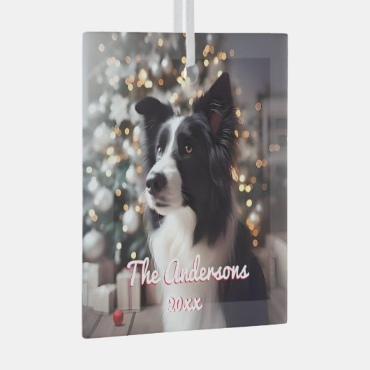 Knappe Border Collie en Kerstboom Glas Ornament (Voorkant Rechts)
