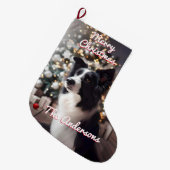 Knappe Border Collie en Kerstboom Rood Grote Kerstsok (Voorkant (Hangend))