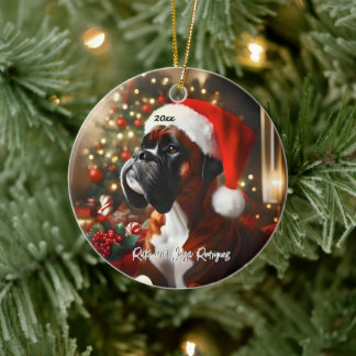 Knappe Boxer met Santa Hat Keramisch Ornament