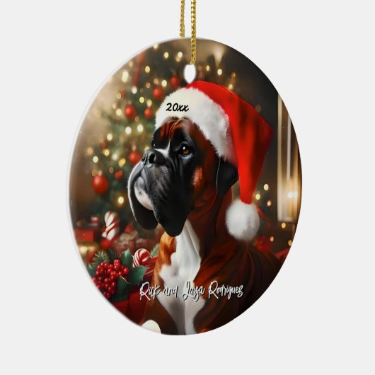 Knappe Boxer met Santa Hat Keramisch Ornament (Rechts)