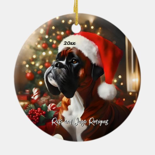 Knappe Boxer met Santa Hat Keramisch Ornament (Achterkant)