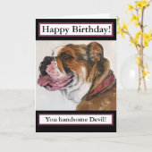 'Knappe Duivel!' verjaardagskaart, Bull Dog Kaart (Gele Bloem)