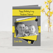 Knappe echtgenoot op uw verjaardag grijze foto kaart (Gele Bloem)