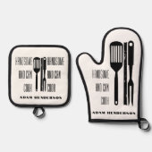 Knappe en kan koken aangepaste naam ovenwant & pannenlap set (Voorkant)