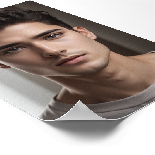 Knappe en serieus uitziende Aziatische man. Poster (Hoek)