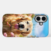 Knappe Golden Retriever met bloemen Case-Mate iPhone Case (Achterkant (horizontaal))
