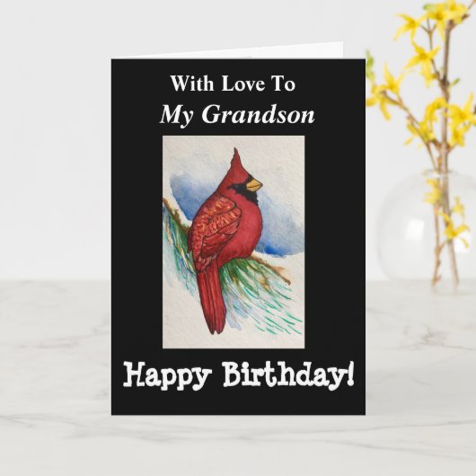Knappe Kardinale Verjaardag Mijn kleinzoon Bold Bi Kaart (Gele Bloem)