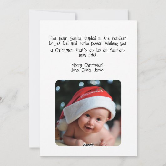 Knappe Kerstman in Vliegtuigfoto, Grappige Kerstmi Feestdagenkaart (Achterkant)