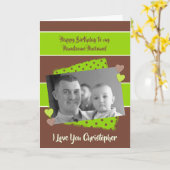 Knappe Man bruin & groen Verjaardagsfoto Kaart (Gele Bloem)