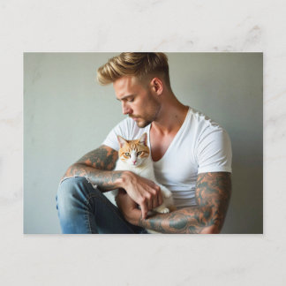 Knappe Mannen & Katten Kunst Ansichtkaart Briefkaart