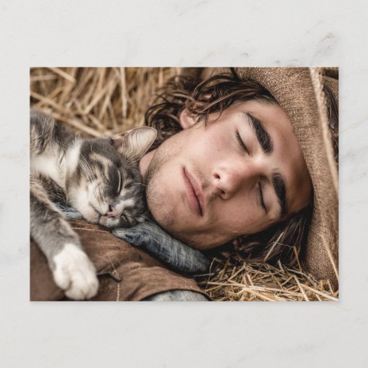 Knappe Mannen & Katten Kunst Ansichtkaart Briefkaart (Voorkant)