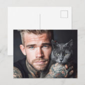 Knappe Mannen & Katten Kunst Ansichtkaart Briefkaart (Voorkant / Achterkant)