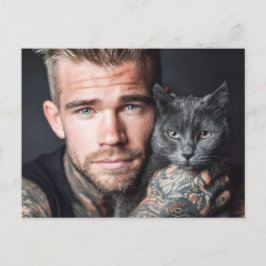 Knappe Mannen & Katten Kunst Ansichtkaart Briefkaart