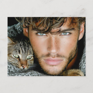 Knappe Mannen & Katten Kunst Ansichtkaart Briefkaart