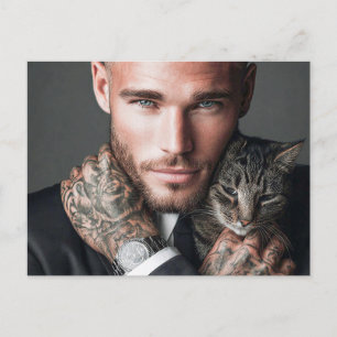 Knappe Mannen & Katten Kunst Ansichtkaart Briefkaart