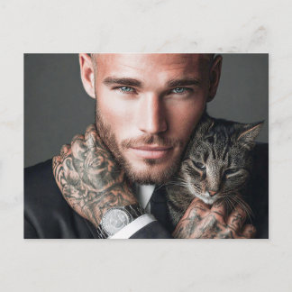 Knappe Mannen & Katten Kunst Ansichtkaart Briefkaart
