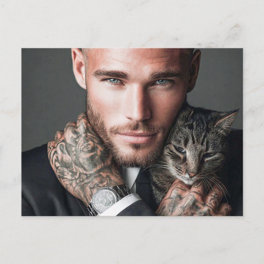 Knappe Mannen & Katten Kunst Ansichtkaart Briefkaart (Voorkant)