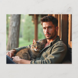 Knappe Mannen & Katten Kunst Ansichtkaart Briefkaart