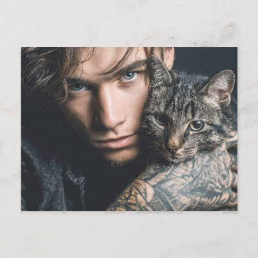 Knappe Mannen & Katten Kunst Ansichtkaart Briefkaart (Voorkant)