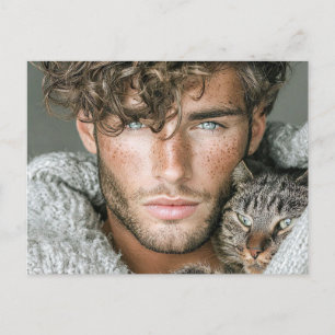 Knappe Mannen & Katten Kunst Ansichtkaart Briefkaart