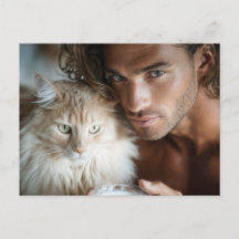 Knappe Mannen & Katten Kunst Ansichtkaart