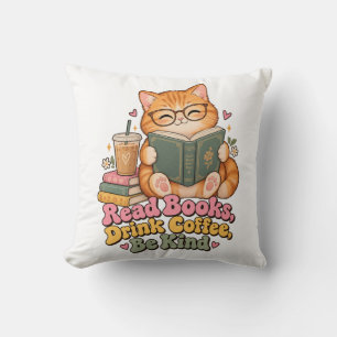 Knappe Mollige Kat Leest Boek en Koffie Worp Kusse Kussen