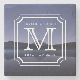 Knappe Monogram Mooie Landschapsfoto Eenvoudig Stenen Onderzetter