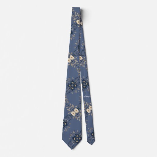 Knappe Navy Blue Floral Botanical Stropdas (Voorkant)